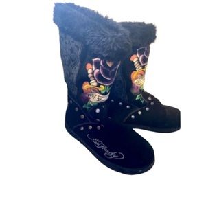 ED HARDY Love Life Tattoo Black Suede & Faux Fur